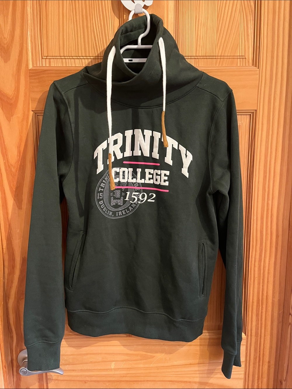 Trinity College Dark Green Funnel-Neck Sweatshirt with Drawstring